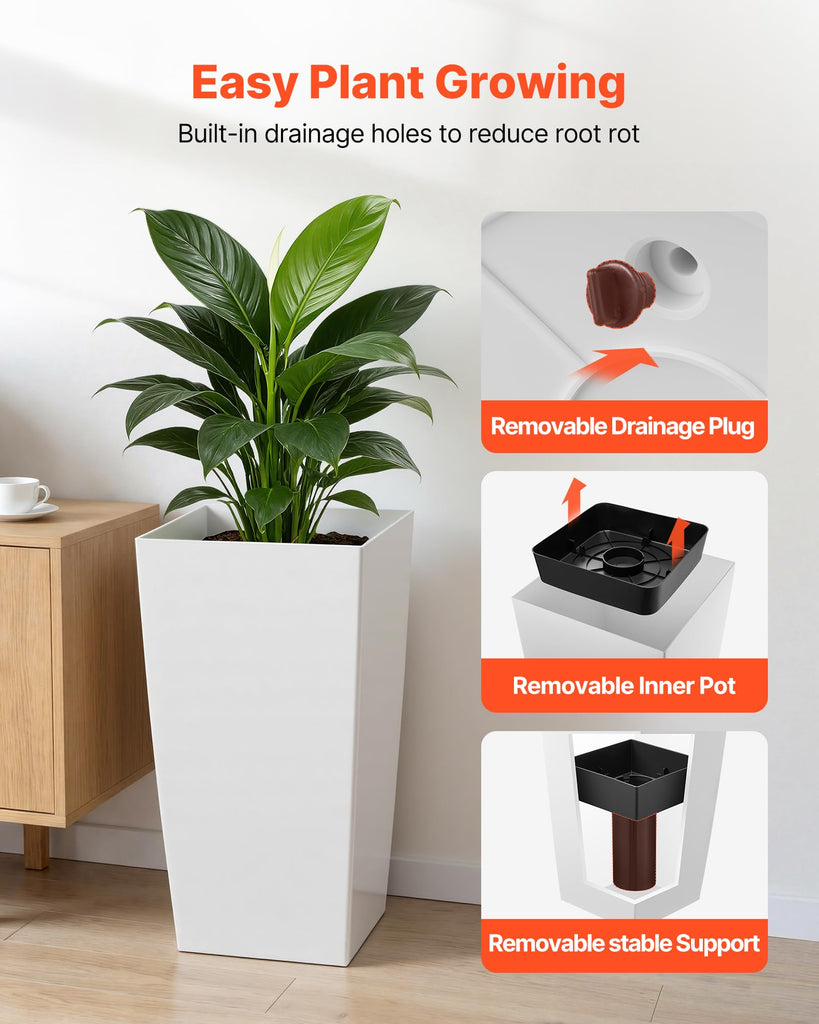 30 inch Tall Planters for Outdoor Plants Set of 2, White Tall Planter for Indoor Plants, Modern Large Planters for