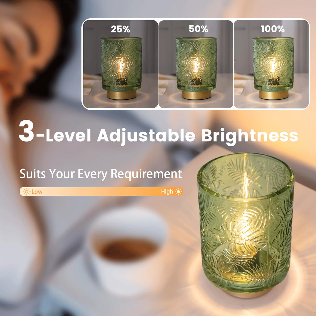 Battery Operated Small Cordless Table Lamps with Remote Control,Glass Dimmable Brightness Wireless Lamp