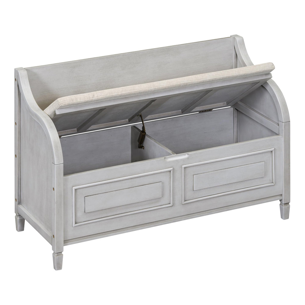 Rustic Entry Storage Bench with Hidden Compartments and Removable Cushion, Wooden Entryway Hallway Foyer Shoe Bench