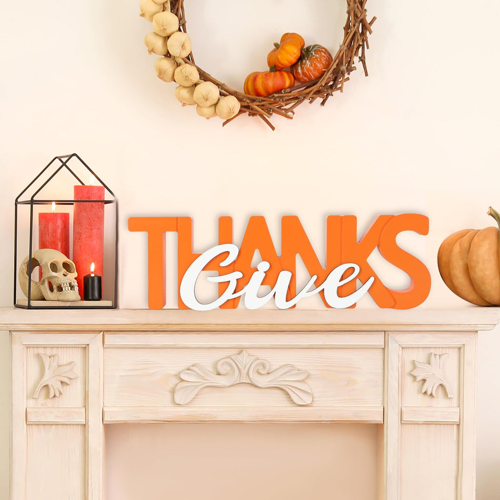Wooden Thanksgiving Give Thanks Sign, Fall Decorations, Shelf, Mantel, Indoor, Wood Thanksgiving Decor, Autumn Table