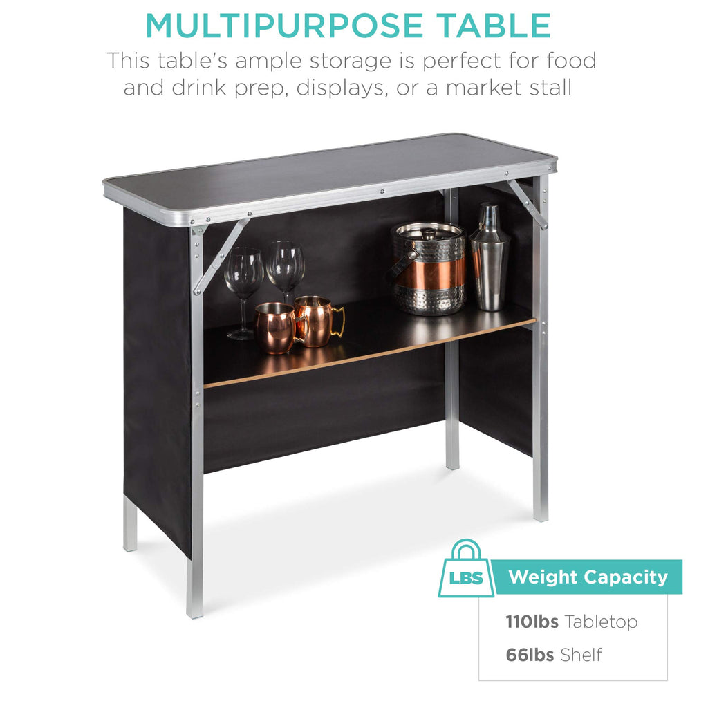 Portable Pop-Up Bar Table for Indoor, Outdoor, Party, Picnic, Tailgate, Entertaining w/Carrying Case, Storage Shelf