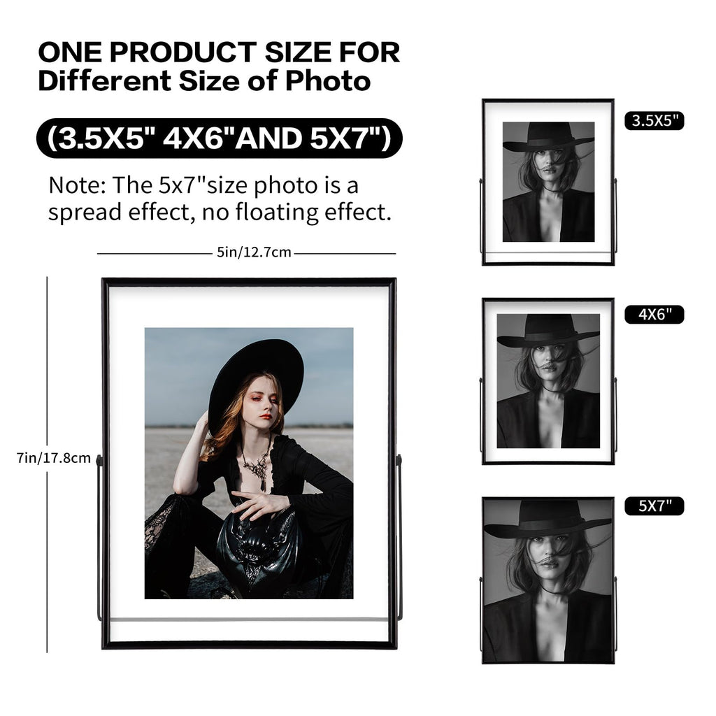 5x7 Black Floating Frame Set of 2, Metal Glass Picture Frames, For Picture 4x6, 3.5x5, 2x3 Wall Mount or Tabletop Shelf