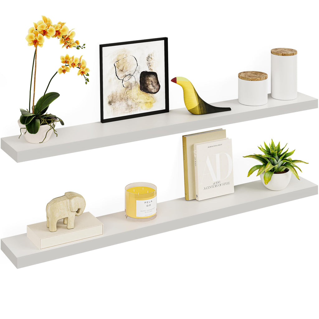 Floating Shelves, 55" Wood Wall Shelf Set of 2, with Invisible Brackets, 6" Deep, White