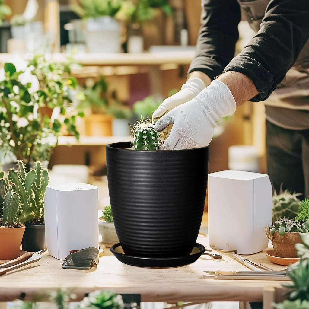Ceramic Plant Pot - 8 Inch Ceramic Planter for Indoor Plants Glazed Round Flower Pot with Drainage Hole and Saucer
