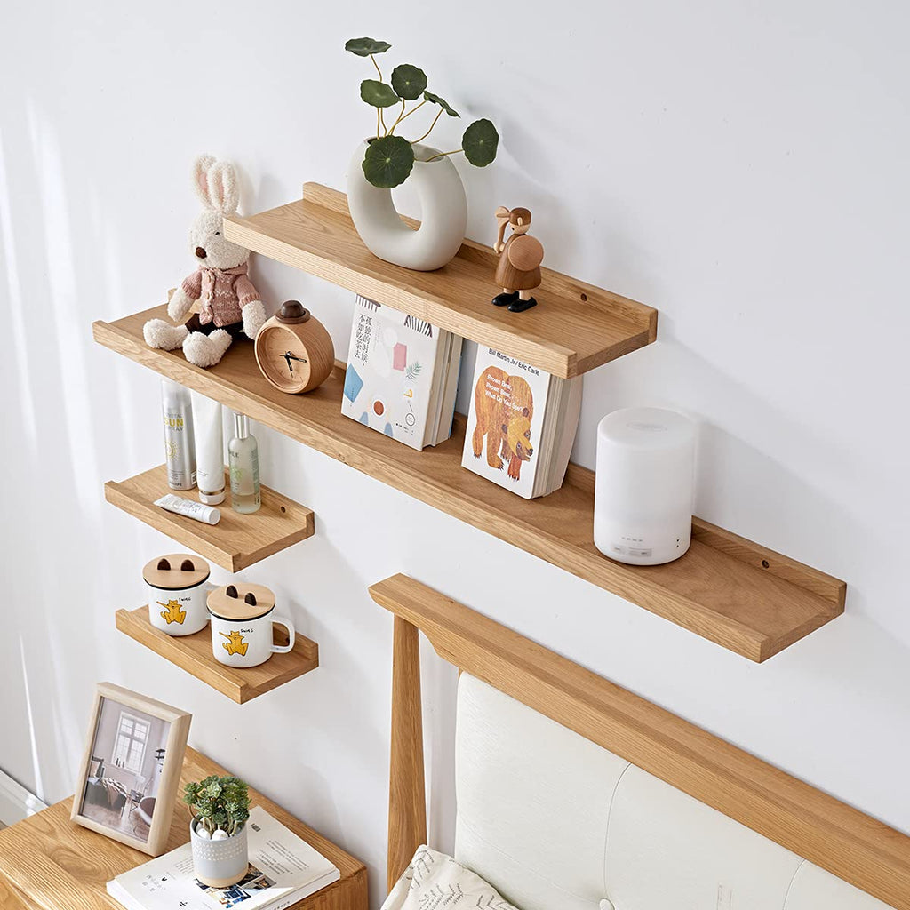 Oak Floating Shelves - Natural Wood Wall Mounted Display Picture Ledge - Wall Shelf - Storage Shelf 4x20 Inch