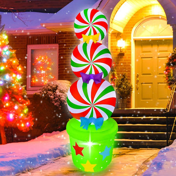 6FT Christmas Inflatables Candy Yard Sign LED Lighted Christmas Inflatable Outdoor Decoration for Garden Home Lawn