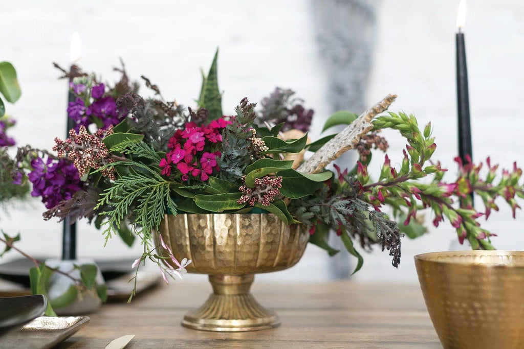 Distressed Gold Metal Compote Bowl | Gold Compote Vase l Lita Metal Vase l Indoor and Outdoor Compote for Any Event