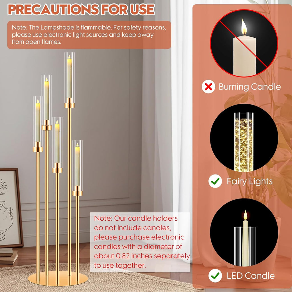 8 Set 5 Arm Gold Candle Holder, Mjkeomo 41.3'' Tall Candelabra Centerpieces for Tables Gold Candlesticks Holder for