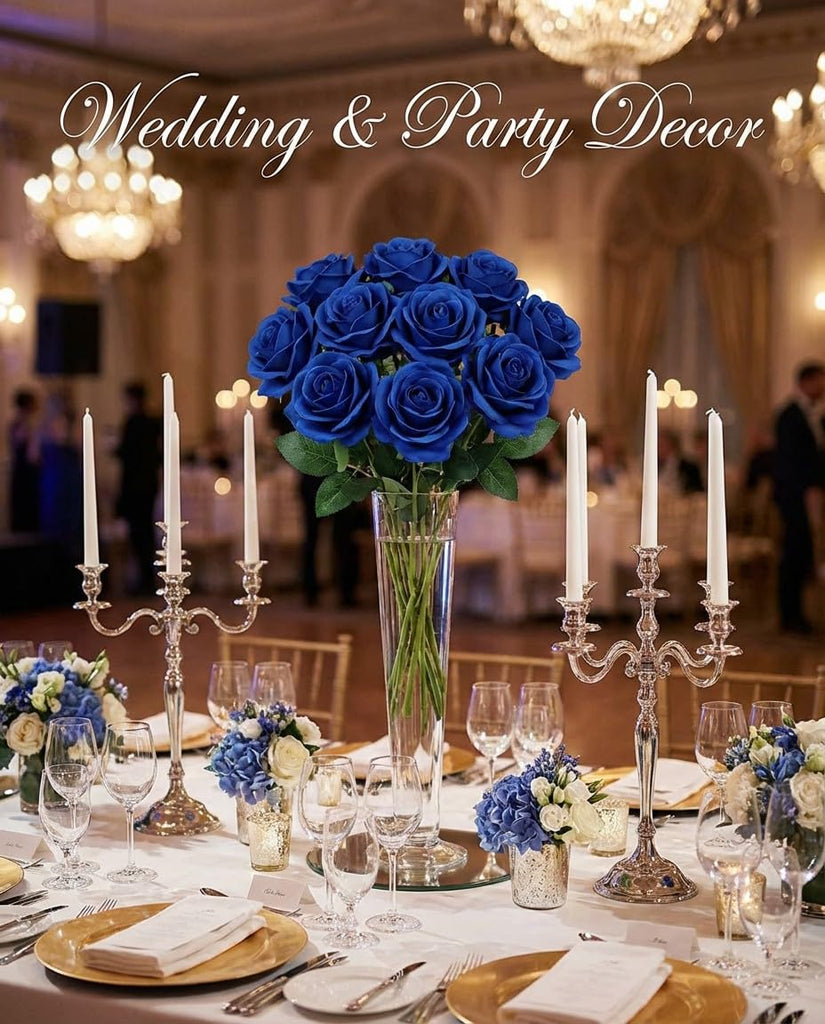 10Pcs 21.2" Artificial Roses with Long Stems (Royal Blue)