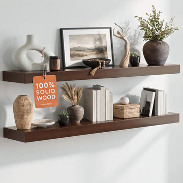36 Inch Floating Shelves, High-End Solid Pine Wood, Set of 2