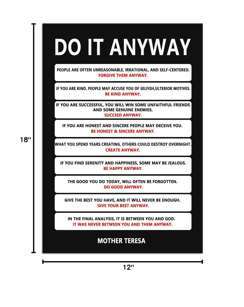 Do It Anyway Canvas Wall Art Inspirational Mother Teresa Quote Poster Wall Decor Paintings Wooden Framed Artwork