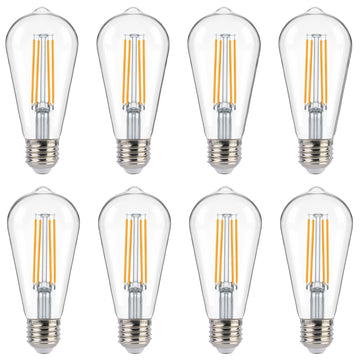 Dusk to Dawn Outdoor Sensor ST19 LED Light Bulb, 8W (100W Eqv.) - Vintage Filament E26 Base, Auto On/Off