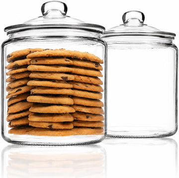 Gallon Glass Cookie Jar - Large Food Storage Container with Airtight Lid - Keep Fresh Flour, Chewy Pet Treats - Set of 2