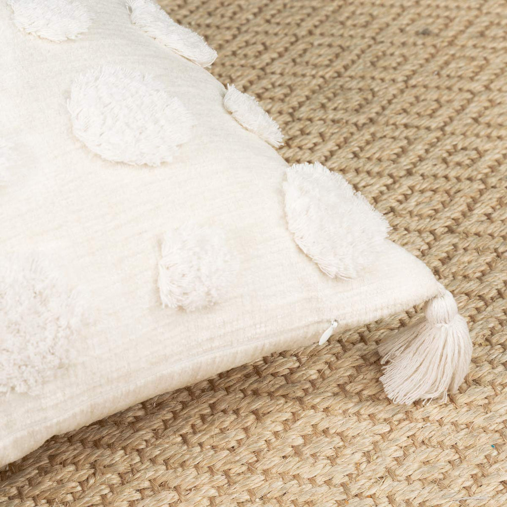 White 18x18 Boho Throw Pillow Cover Tufted Chenille 1PC No Insert