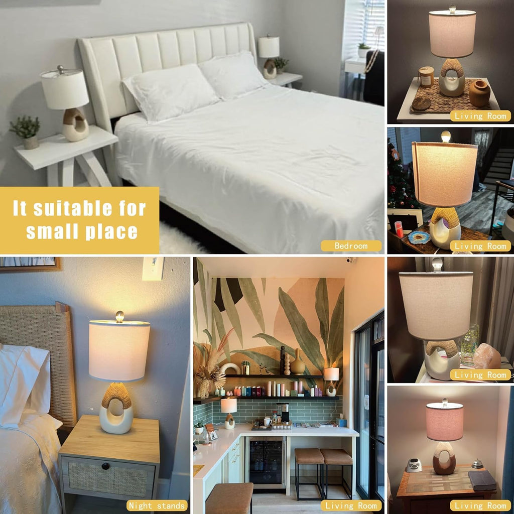 19" Boho Table Lamps Bedroom Living Room, Suitable for Small Space, Farmhouse Rattan Lamp Rustic Egg Design Resin