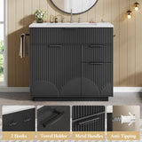 31" Fluted Freestanding Bathroom Vanity with Sink - Cabinet with Door Storage & 3 Drawers