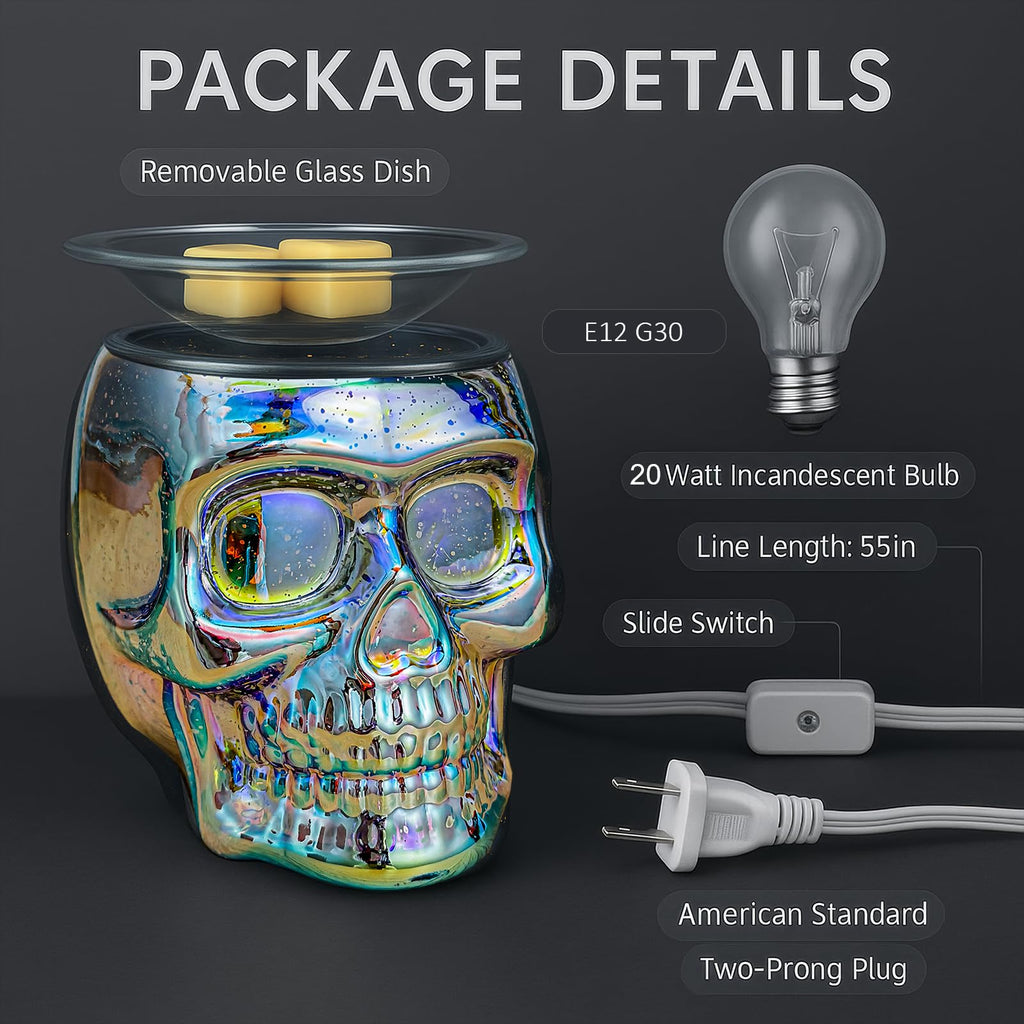 Wax Melt Warmer, Wax Warmer for Scented Wax with Light Bulb, Electric Skull Wax Burner, Halloween Fragrance Wax
