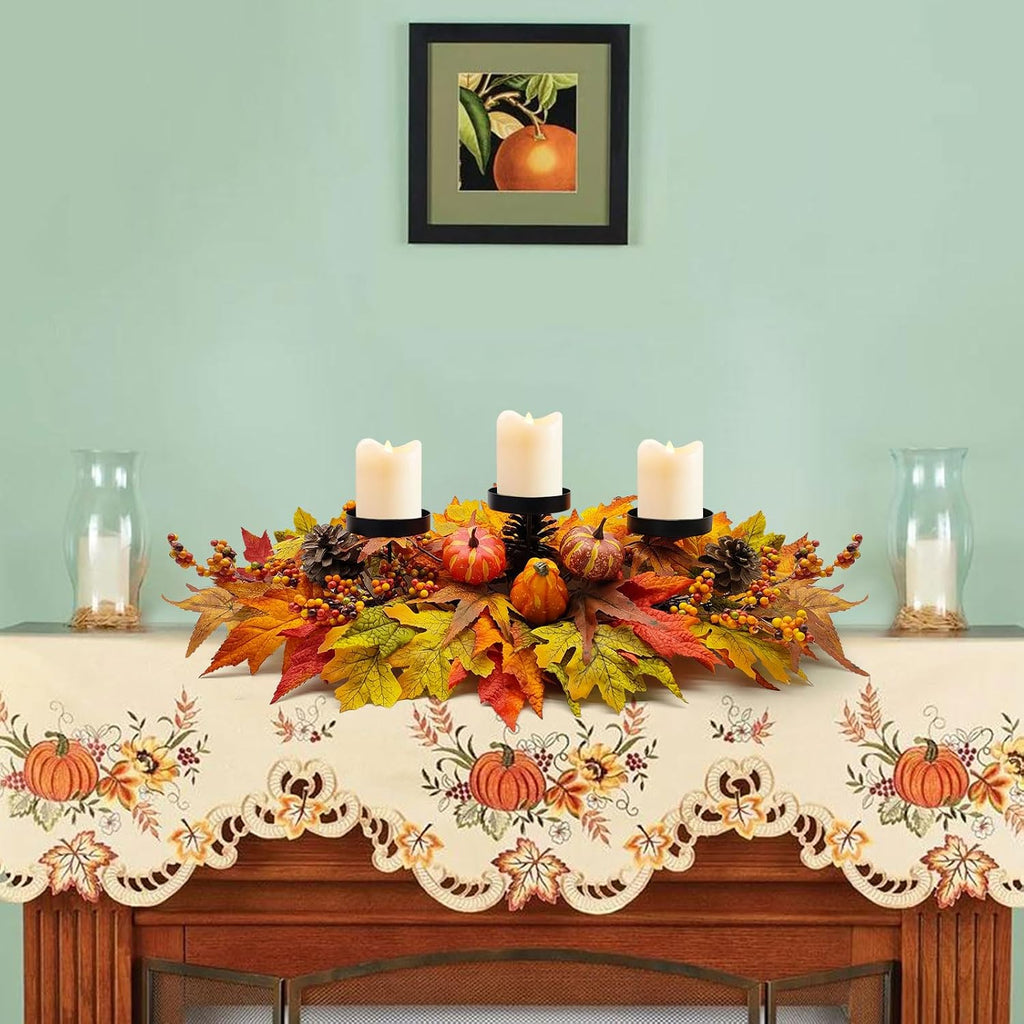 Fall Centerpiece Table Decorations, 27.5'' L Assorted Artificial Pumpkins, Berries, Maple Leaves and Pine Cones