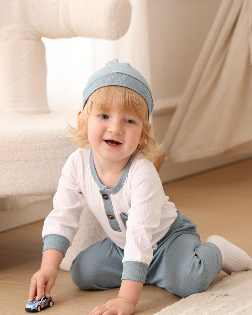 Baby Boy Clothes Newborn Baby Boy Clothes Infant White Blue Romper Pants Hat Pack Outfits Set Bodysuit