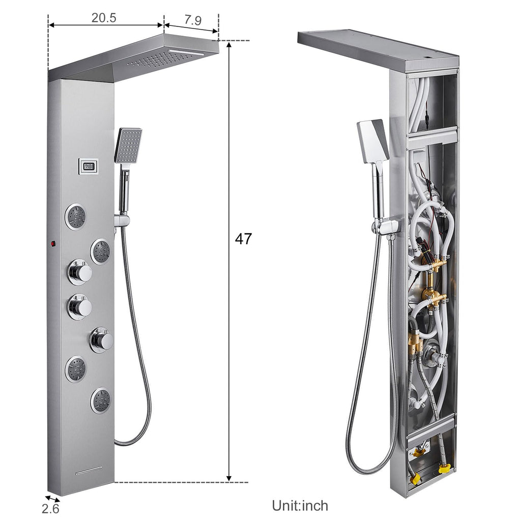 5-in-1 LED Shower Panel Tower System Stainless Steel Brushed Nickel