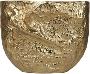 Textured Gold Metal Vase, 16 Inch Decorative Bowl Vase, Sculptural Gold Centerpiece Vessel for Floral Arrangements