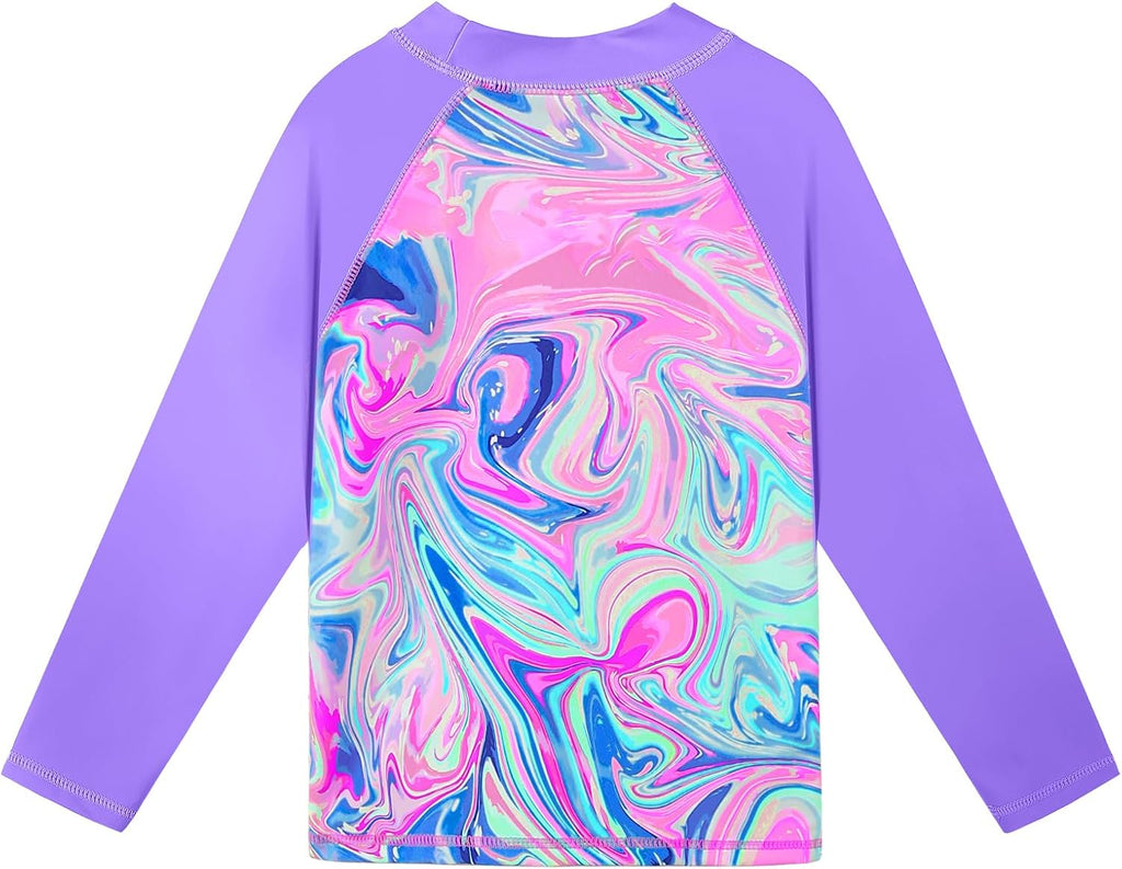 Girls Piece Long Sleeve Rash Guard Swimsuit Skirted Pants UPF 50+