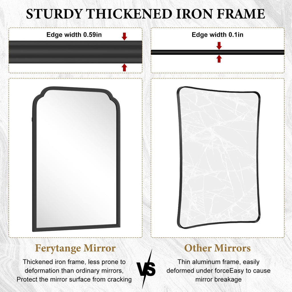 24X36 Inch Black Bathroom Mirror for Over Sink, Modern Rounded Corner Rectangle Mirror with Non-Rusting Iron Metal