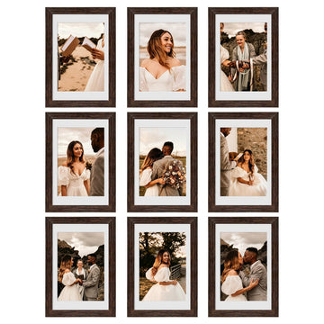 4x6 Picture Frame Set of 9, Display Pictures 3.5x5 with Mat or 4x6 without Mat, Multi Collage Gallery Square Photo