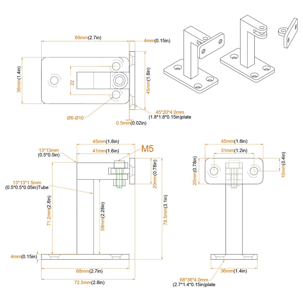 Adjustable Handrail Bracket, 3" Heavy Duty Swivel Hand Rail Bracket for Stair Railing Staircase, Matte Black (8 Pack)