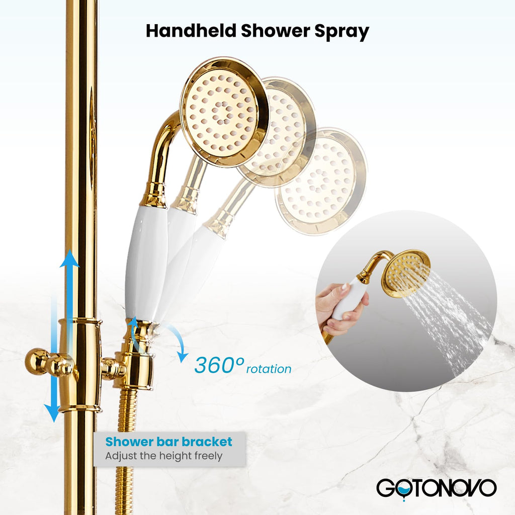 Bathroom Exposed Shower Faucet with Tub Spout Polished Gold