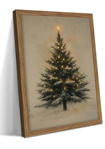 Vintage Christmas Tree Wall Art, Rustic Pine Tree Canvas Wall Decor Painting, Winter Farmhouse Christmas Botanical