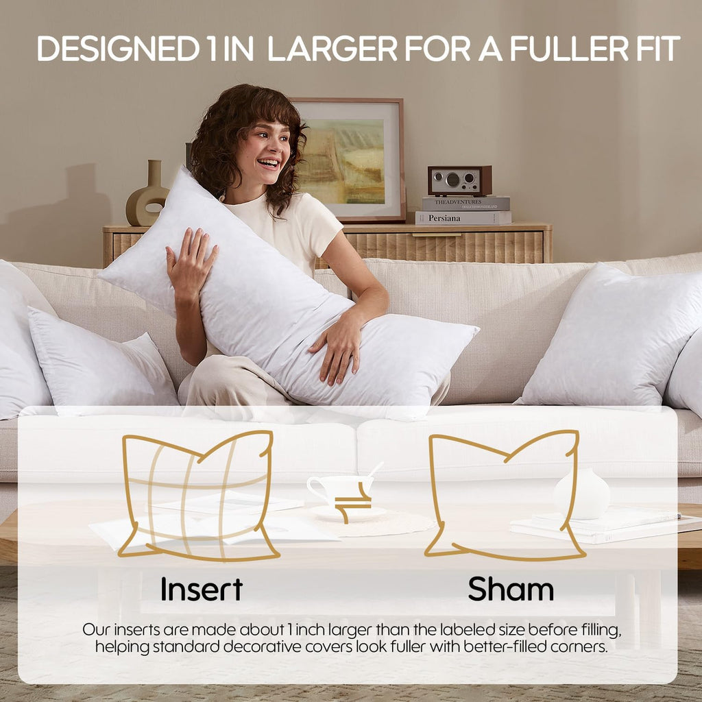 20x20 Feather Throw Pillow Insert, Decorative Pillow Insert for Covers, Fuller Fit with Soft Support for Bed and Couch
