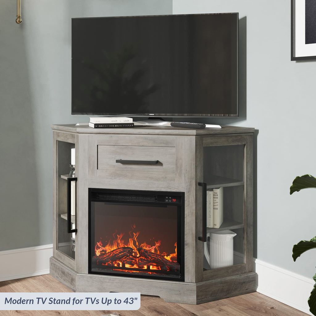 Dale 43" Corner TV Stand with 18" Electric Fireplace - Grey Wash
