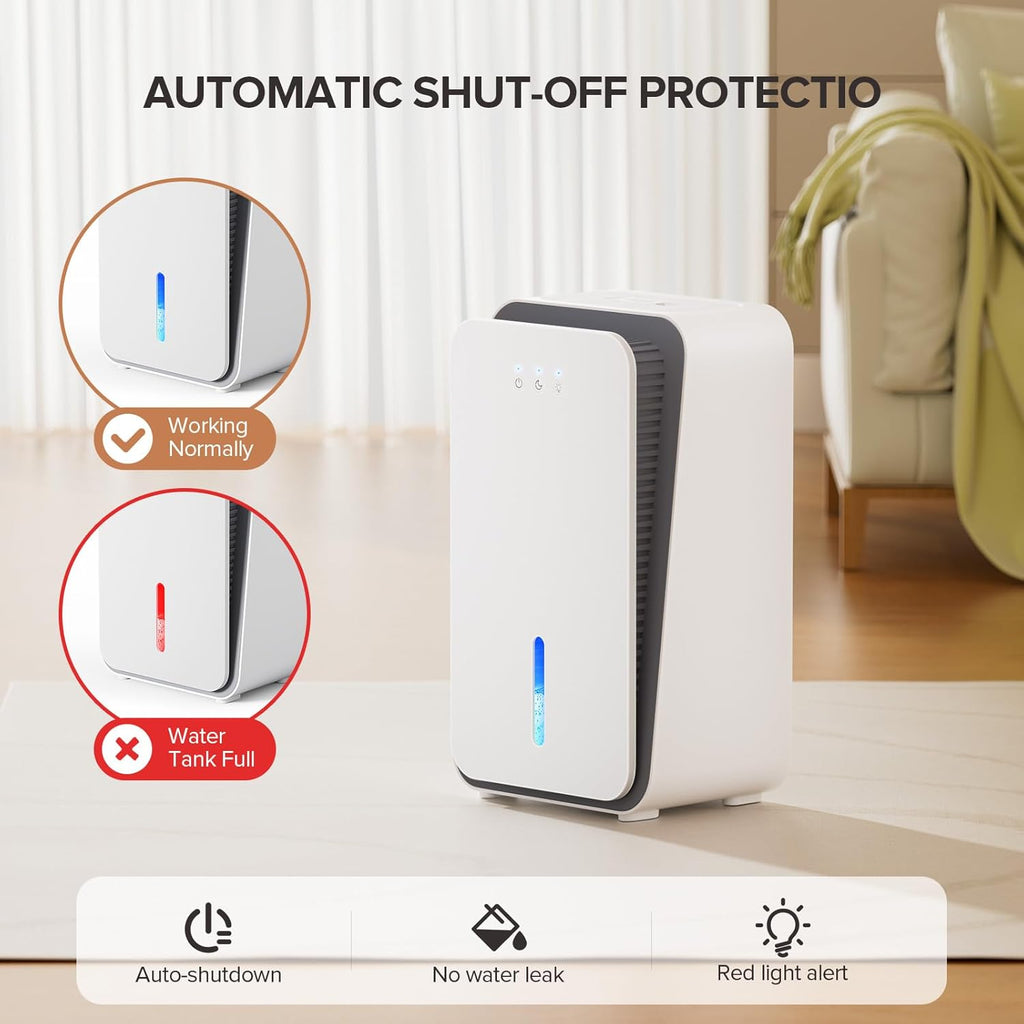 Dehumidifier for Home, Quiet Portable Dehumidifier with Auto Shut Off, 7-Color LED Light for Basement, Bedroom