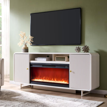 70" Modern Fireplace TV Stand w/36'' Electric Fireplace, Antique White