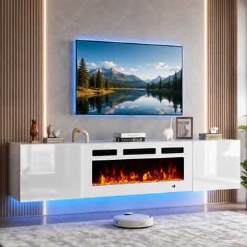 80'' Floating TV Stand with 40" Electric Fireplace, Wall Mounted Entertainment Center with Storage for TVs up to 90"