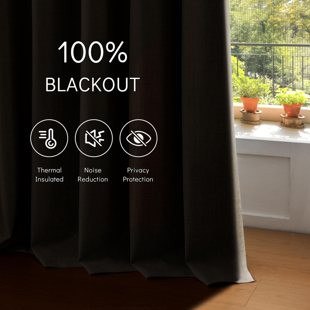 100% Blackout Linen Drapes Sliding Glass Door Curtains 84 Inch