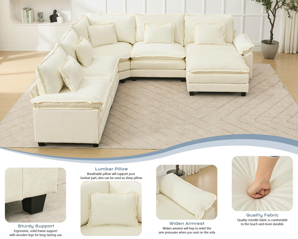 116" Oversized Modular Sectional Sofa U-Shaped Corner Cloud Couch with Ottoman, Convertible Deep Seat Chenille Couch