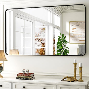 30 x 48 Inch Bathroom Mirror, Rounded Rectangular Vanity Mirror for Wall, Modern Mirror for Room Decor, Black Framed