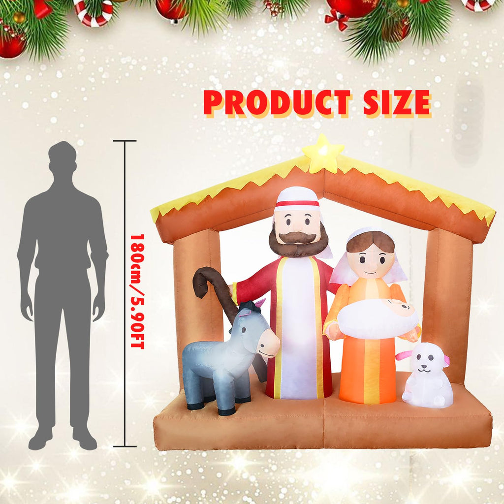 6 FT Christmas Inflatables Nativity Scene Outdoor Decorations