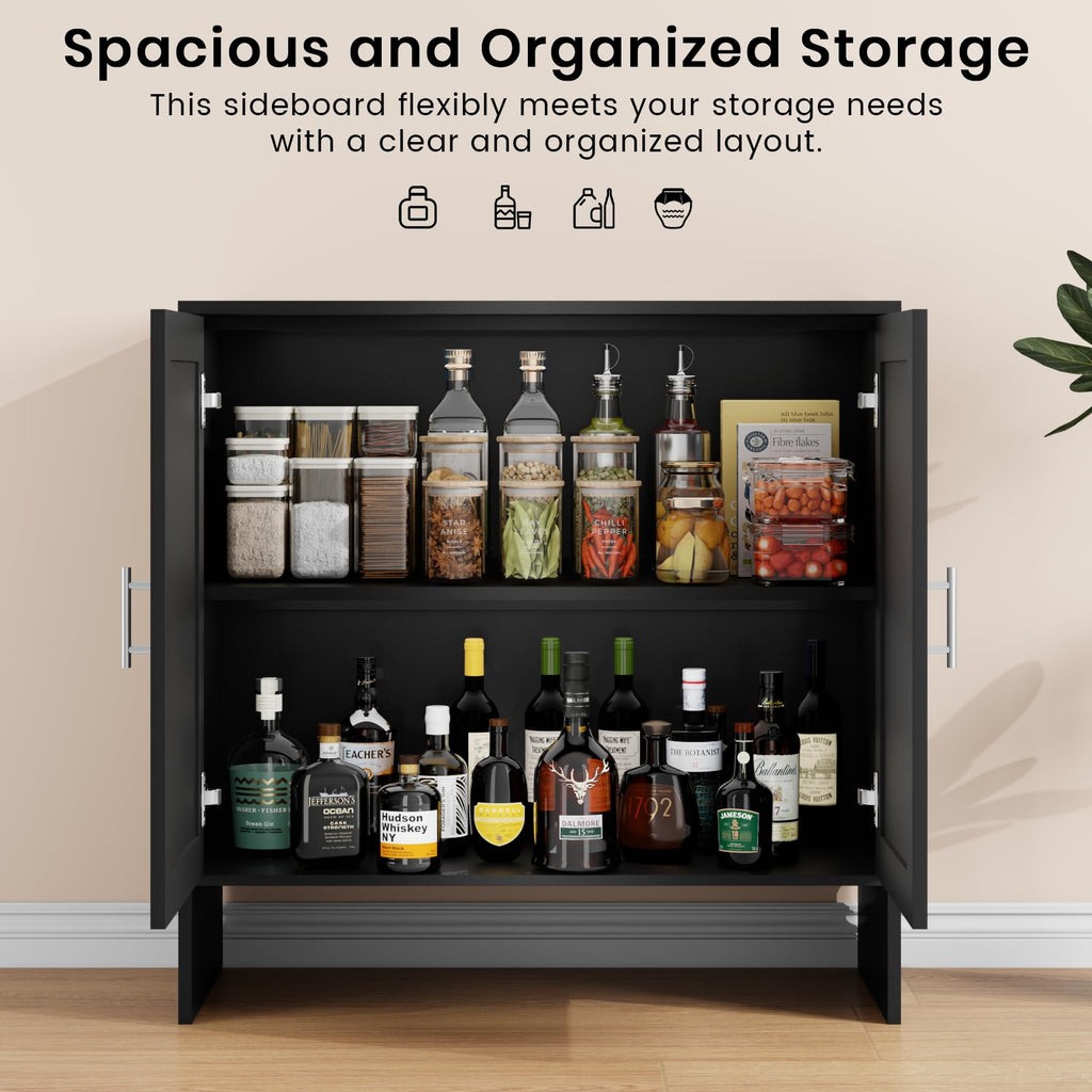 63" Buffet Cabinet Set of 2, Accent Cabinet with Storage & Adjustable Shelf, Modern Sideboard with Black Rattan