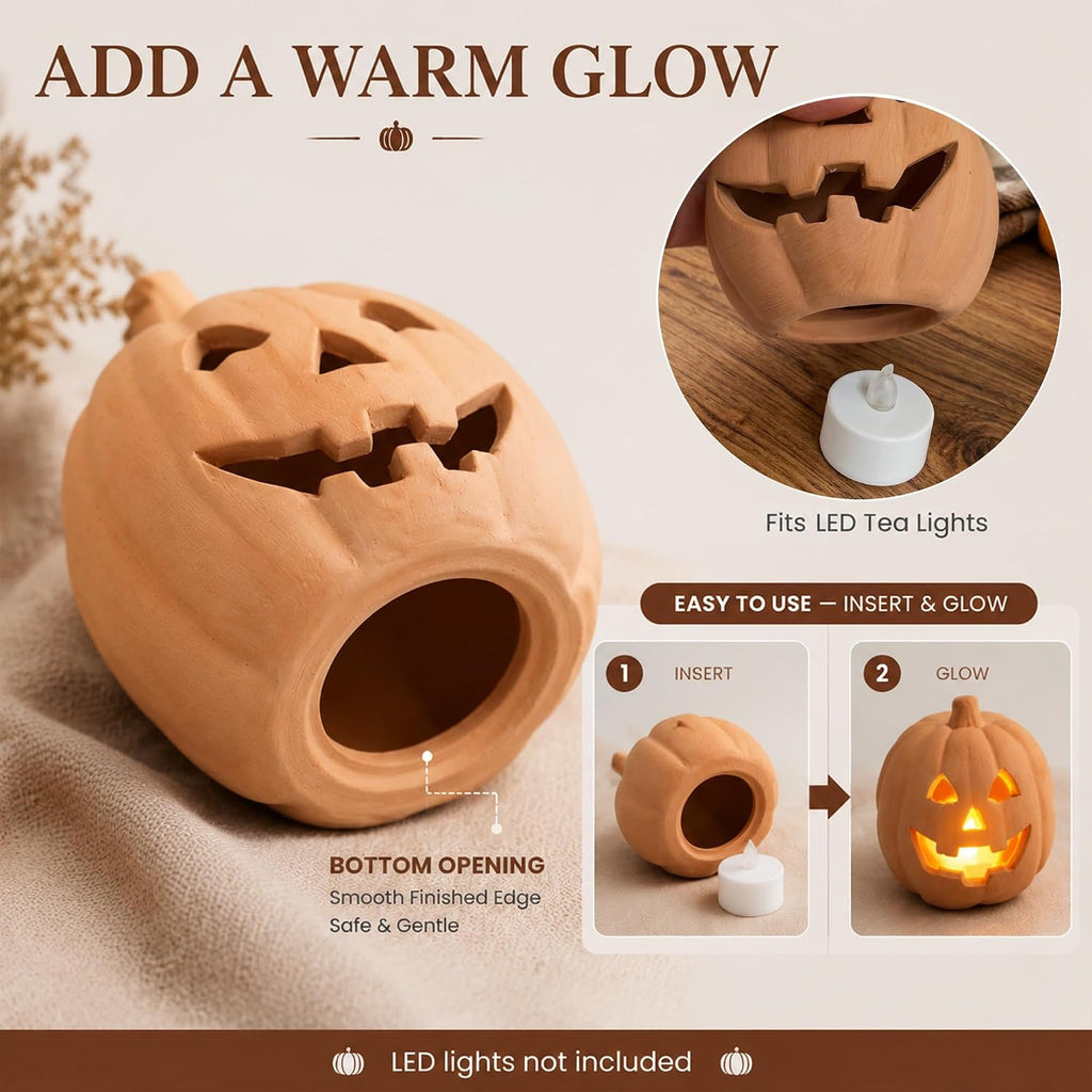 Mini Terracotta Pumpkin Halloween Decor, 6 in Max - Set of 3