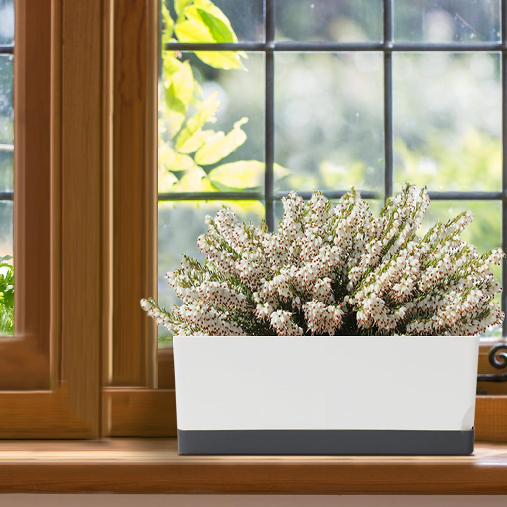 Self Watering Planters Pots for Indoor Plants, 2 Pack 17 Inch Plastic Planter Box Flower Pots for Indoor Outdoor