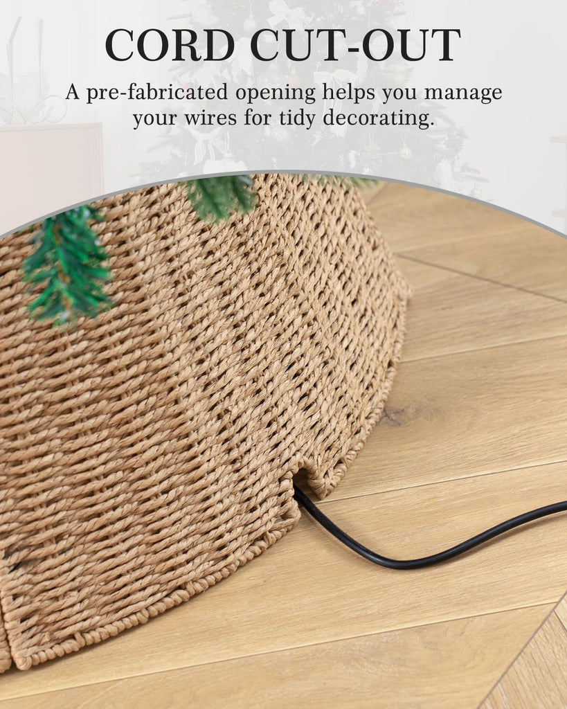 Rustic Farmhouse Christmas Tree Collar - Holiday Decorations - Natural Woven Wicker Tree Base Cover, Basket Ring for