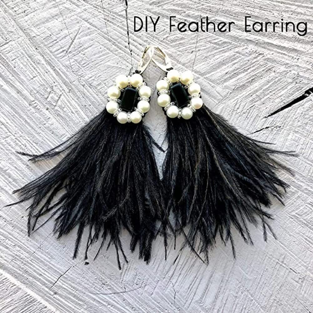 Ostrich Feathers Trims Fringe with Satin Ribbon Tape - for Dress Sewing Crafts Costumes Decoration Pack of 2 Yards