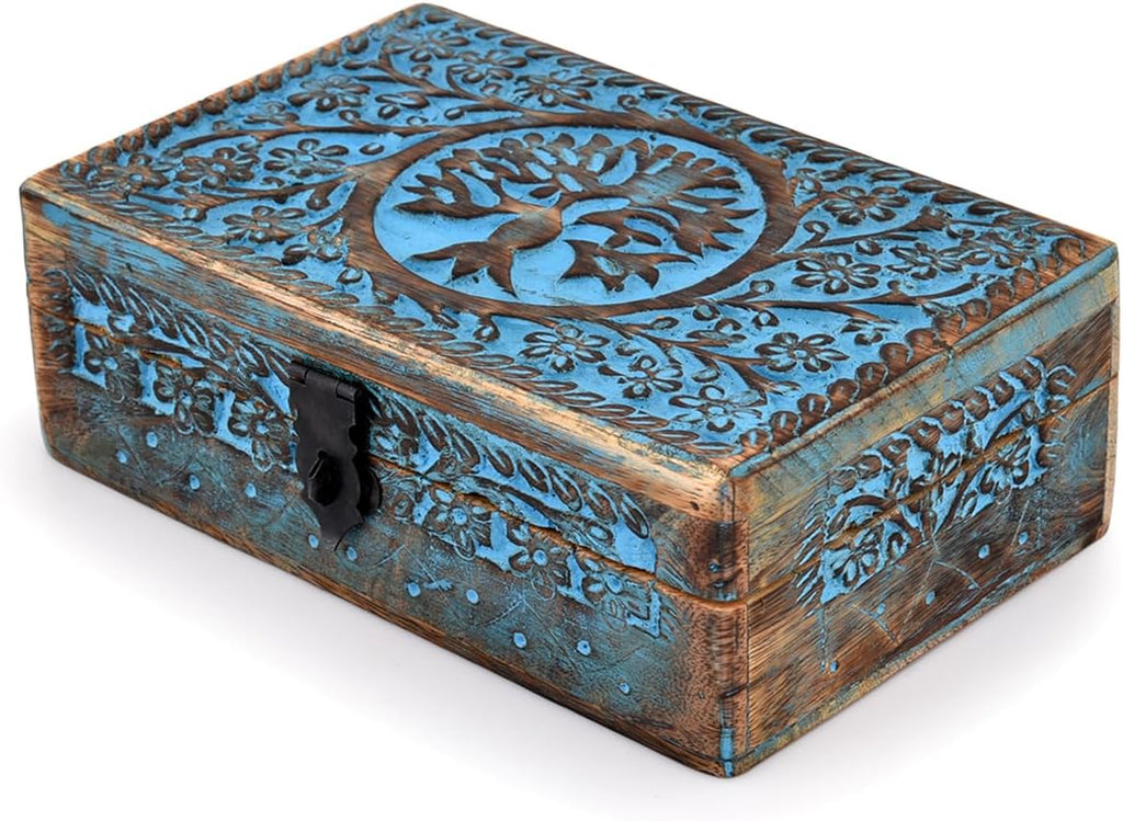 Wooden Jewelry Box, Tarot Box, Celestial Home Decor, Witch Box, Tree of Life, Trinket Box |Size- 8" x 5" x 2.5"