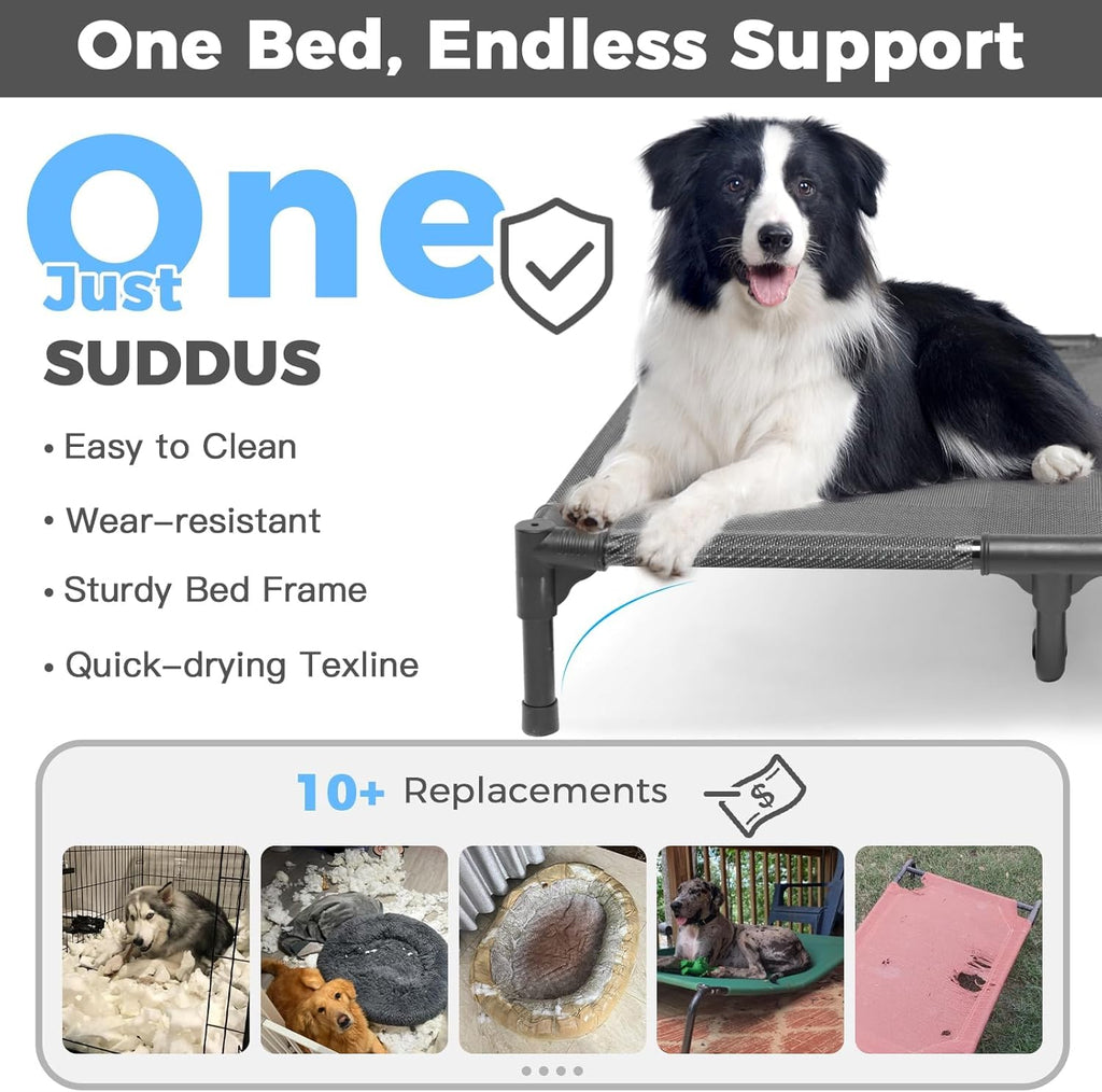 Elevated Dog Bed for Large Dogs 120lb, Breathable Cooling Raised Dog Cot with Dual Support Bars & Metal Frame