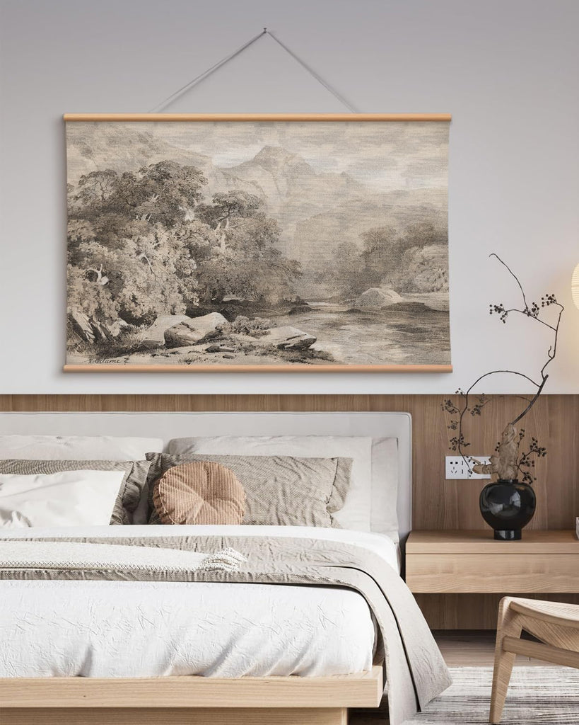 Extra Large Canvas Wall Art - Vintage Landscape Sketch, 36x54 Inch