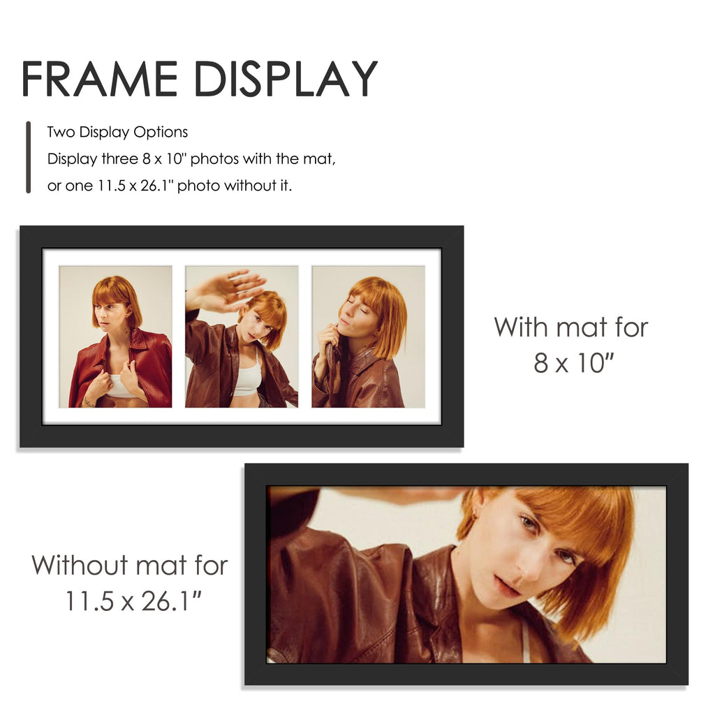 11.5x26.1 3 Opening Collage Frame For 3 8x10 Photos Black