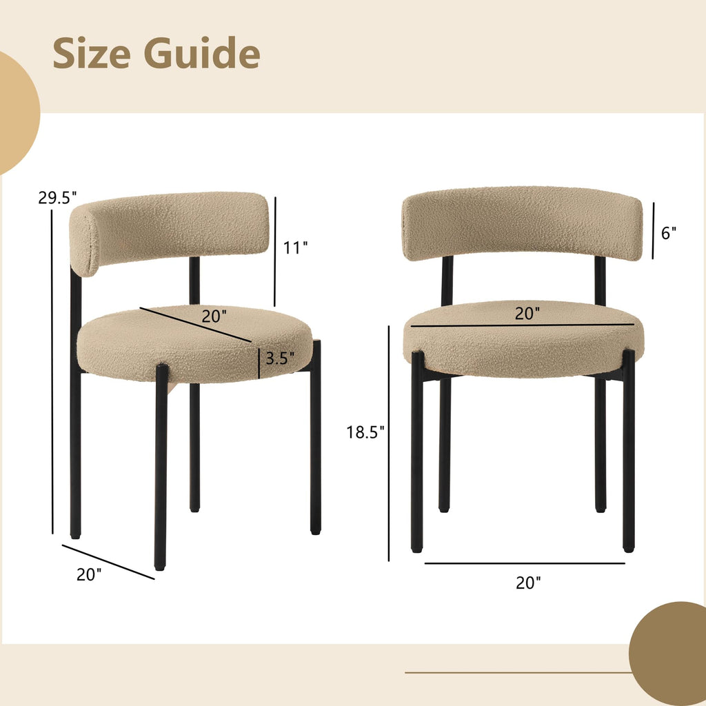 Mid-Century Modern Dining Chairs Set of 4, Boucle, Beige